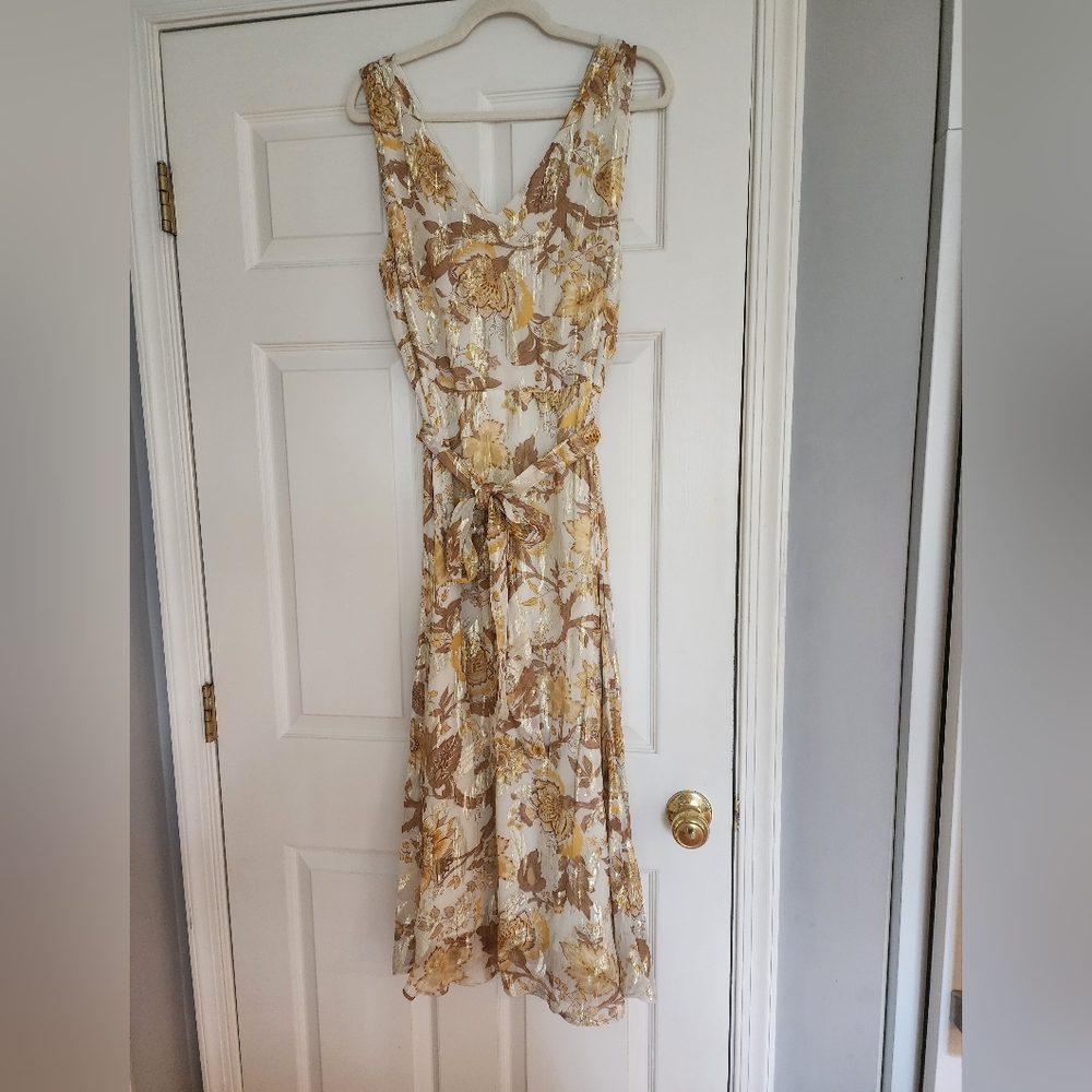 Floral Wrap Dress in Brown and Yellow